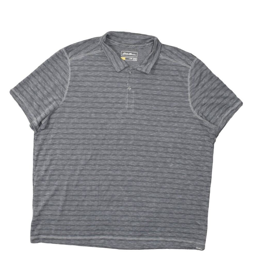 Eddie Bauer Men's Gray Polo Shirt 3XL Tencel Blend Travex Striped Short Sleeve